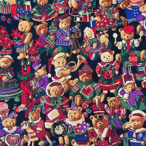 Christmas Tablecloth Card Table Small Teddy Bears Festive Holiday Handmade 41x40 - Picture 1 of 12